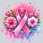Breast Cancer Awareness, Pink Ribbon Floral Design, Inspirational Awareness Artwork, Cancer Support, Health Awareness, Bright Colors, Feminine Chic