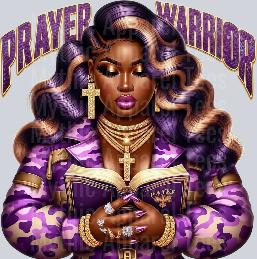 Girl Praying With Open Bible Purple Prayer Warrior DTF Religious Transfers