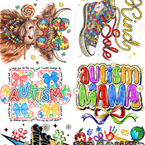 Autism Awareness GANG SHEET 10 FULL SIZE IMAGES