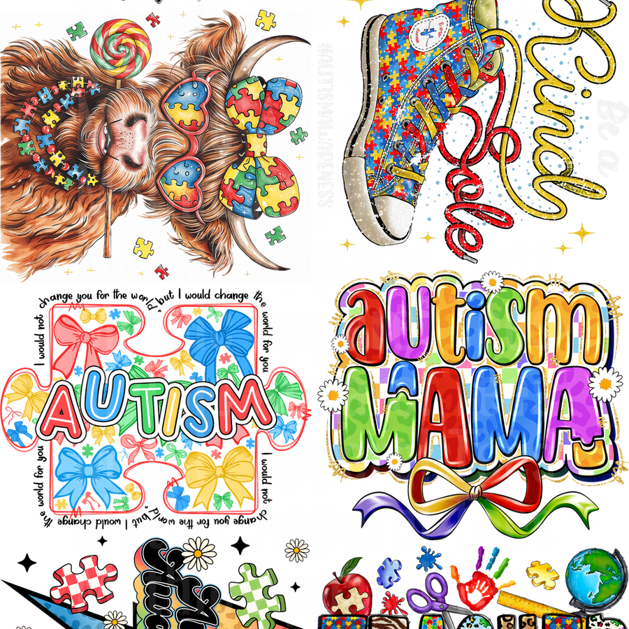 Autism Awareness GANG SHEET 10 FULL SIZE IMAGES