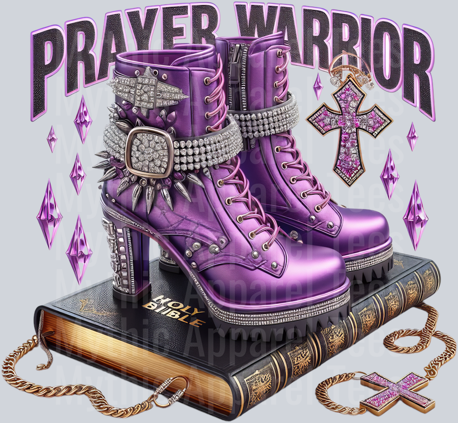 Bling boots on bible 11 Purple Prayer Warrior DTF Religious Transfers