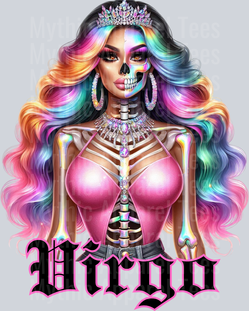 Virgo Glam Skull Girl Horoscope DTF Zodiac Sign Transfers