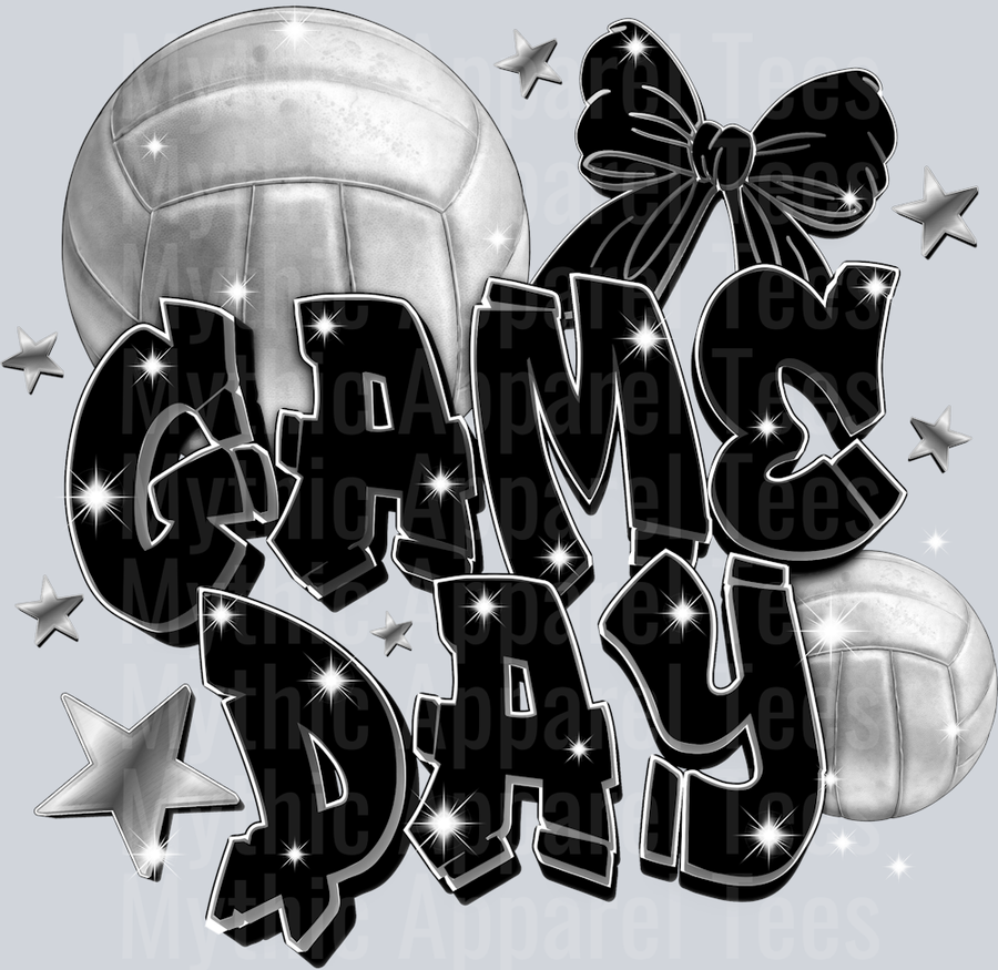 Game Day volleyball with white and black colors cute DTF Sports Transfers