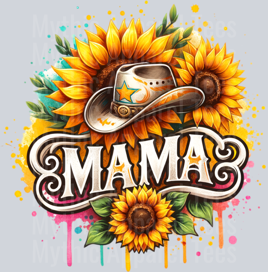 MAMA WESTERN COWGIRL HAT AND SUNFLOWERS