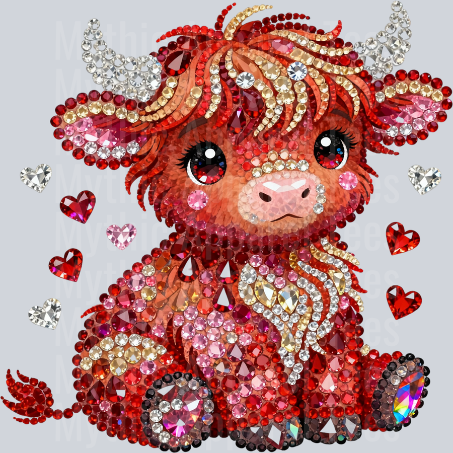 AZ687 Faux Rhinestone Valentines Day Highland Cow