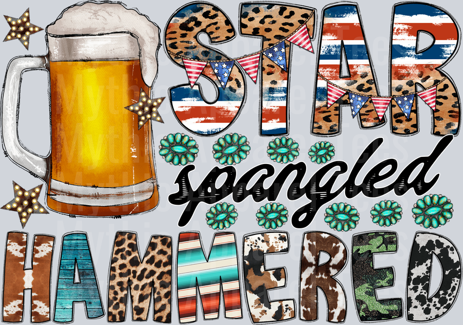 Star Spangle Hammered Beer 4th of July DTF Patriotic Transfers