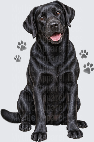 Realistic Black Labrador Retriever Sitting with Gray Paw Prints
