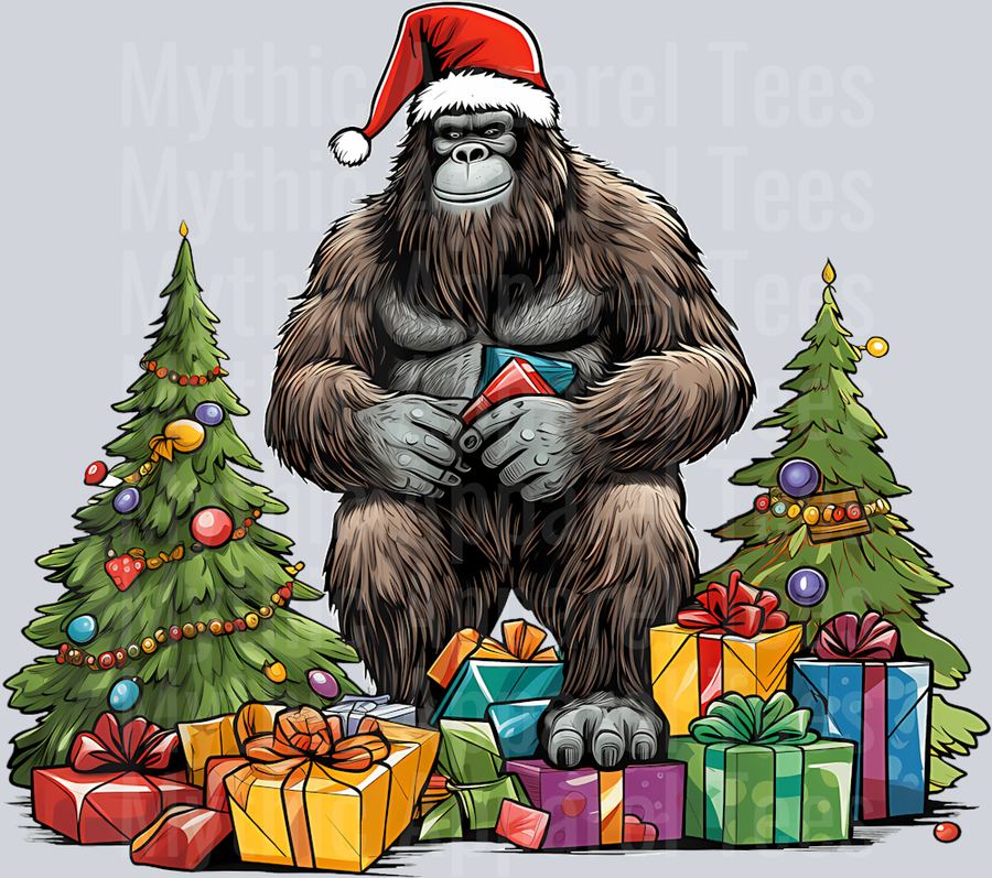 29 Bigfoot Sasquatch Big Foot With Presents And Christmas Tree T-Shirt