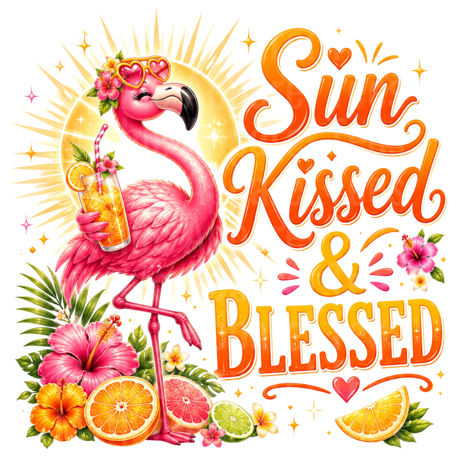 Flamingo Sun Kissed & Blessed Tropical Citrus Summer Design