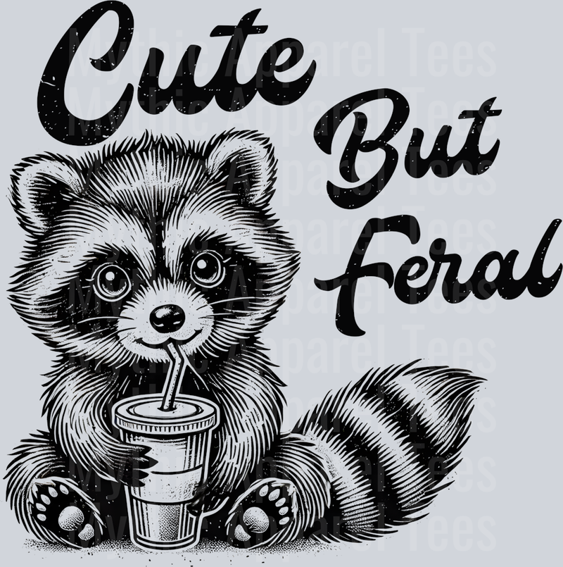 Cute but feral racoon with coffee cup DTF Racoon Transfers