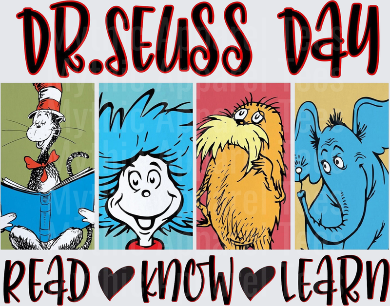 Dr. Seuss Day Read Know Learn Cat in the Hat Thing One Lorax Horton Characters Panel Design