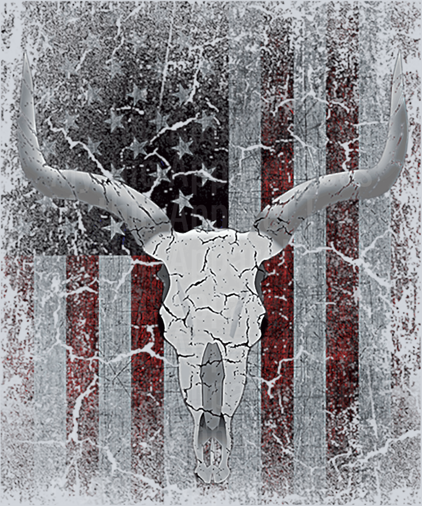 Western Style American Flag with bull horns DTF Western Transfers