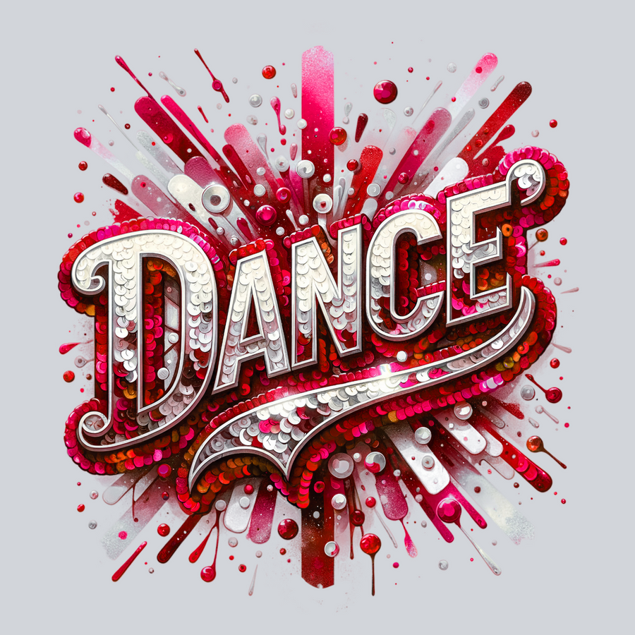 Dance Swoosh Transfers, Sequin Design, Red Color, Dance Theme, Glitter Design, Crafters, T-Shirt Makers, DTF Transfer