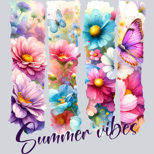 Summer Vibes, Floral Designs, Colorful Flowers, Vibrant Prints, DTF Transfer