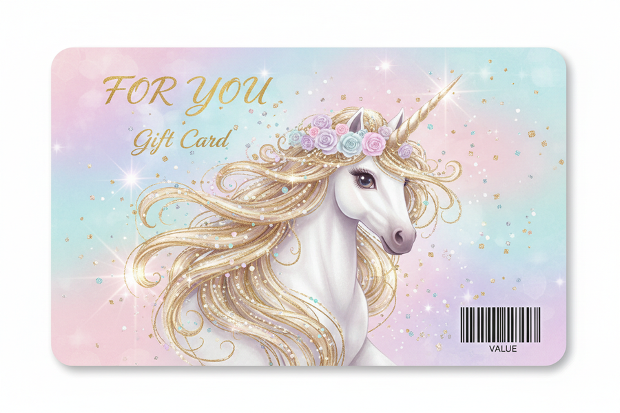 Gift Card That has A White unicorn with gold mane on it, girly looking 
