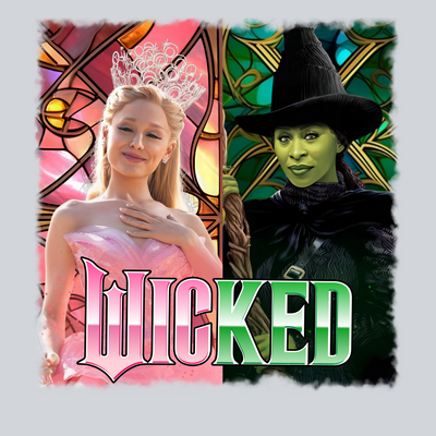 Wicked Movie Glinda, Elphaba, Stained Glass Transfers, Musical Transfers, Halloween, Broadway Designs, Glitter, DTF Transfer