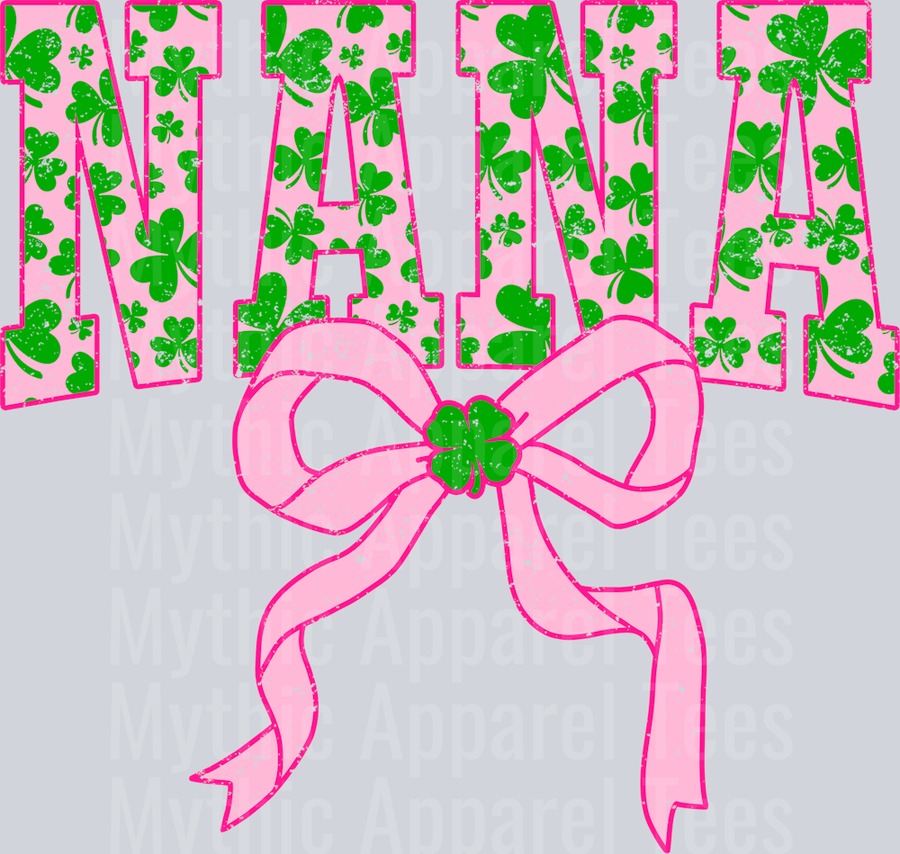 Pink Shamrock Nana Bow St Patrick's Day College Font Floral and shamrock pattern