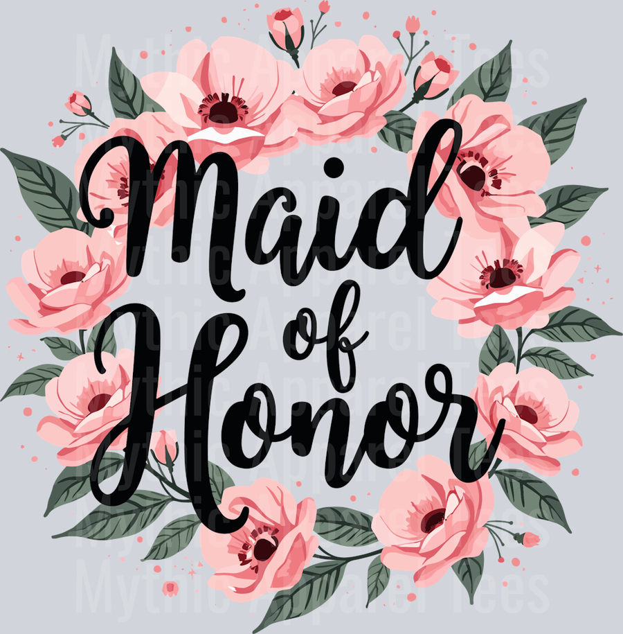 Maid of Honor Pink Flowers Ring DTF Maid of Honor Transfers