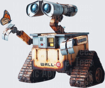 WALL-E Robot with Monarch Butterfly Perched on Outstretched Claw
