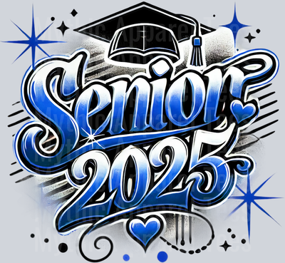 004 Senior 2025 Airbrushed Blue DTF 2025 Senior Graduation Transfers