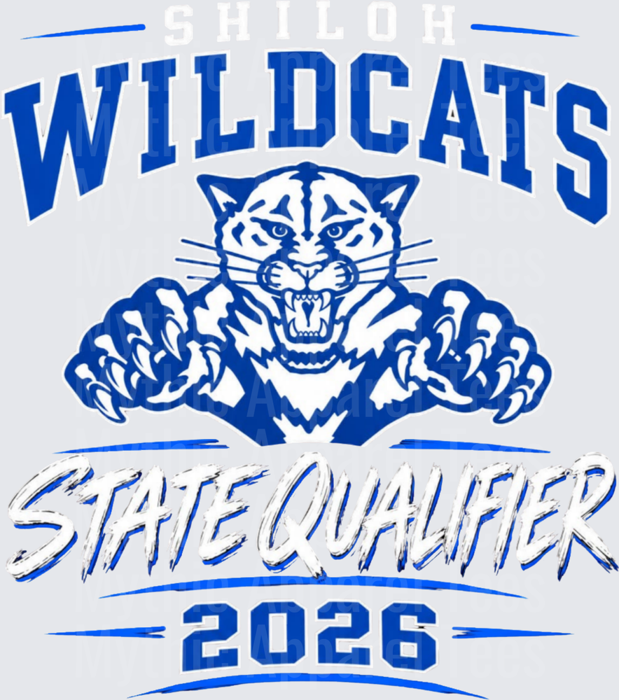 Wildcats State Qualifier 2026 Fierce Mascot Blue and White Spirit Design