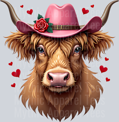 183 Scottish Highland Cow Hearts Valentine_S Day Long Sleeve T-Shirt