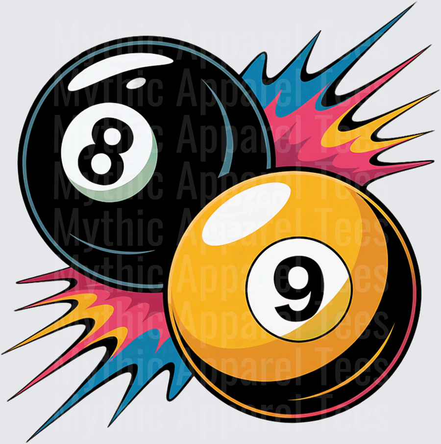 8 Ball and 9 Ball Billiards Collision with Colorful Flame Burst Splash