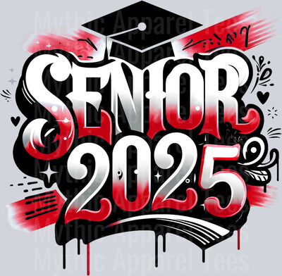 0035 Senior 2025 Airburshed Red and Black 1 DTF 2025 Senior Graduation Transfers