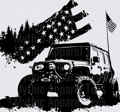 Off Road Jeep Wrangler American Flag Patriotic Distressed