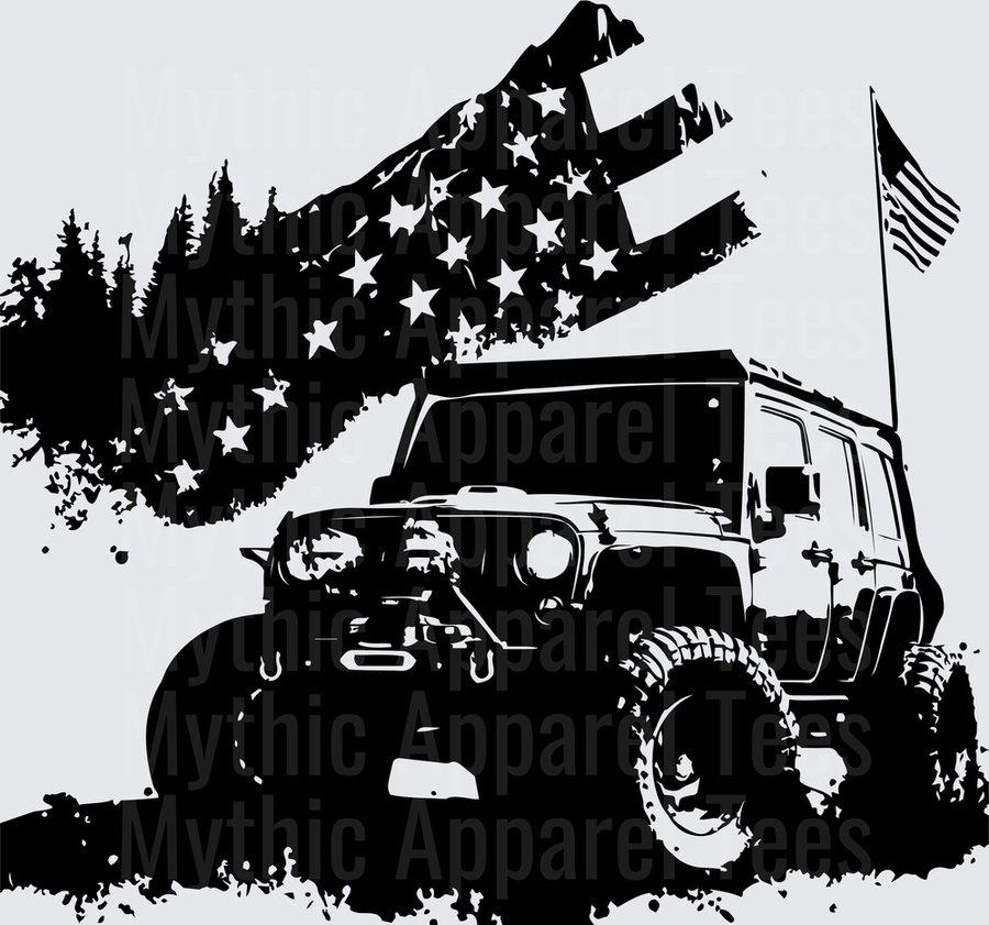 Off Road Jeep Wrangler American Flag Patriotic Distressed