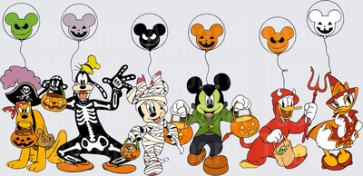Mickey Mouse and Friends Halloween Trick or Treat Costume Group with Spooky Mickey Head Balloons