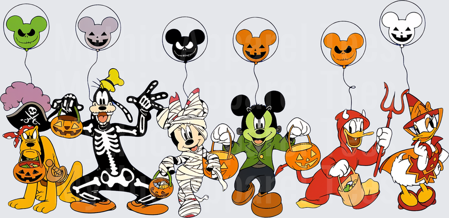 Mickey Mouse and Friends Halloween Trick or Treat Costume Group with Spooky Mickey Head Balloons