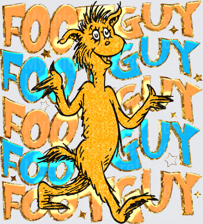 Foo Fighter Guy Dr. Seuss Inspired Golden Creature Repeating Text Pattern Design