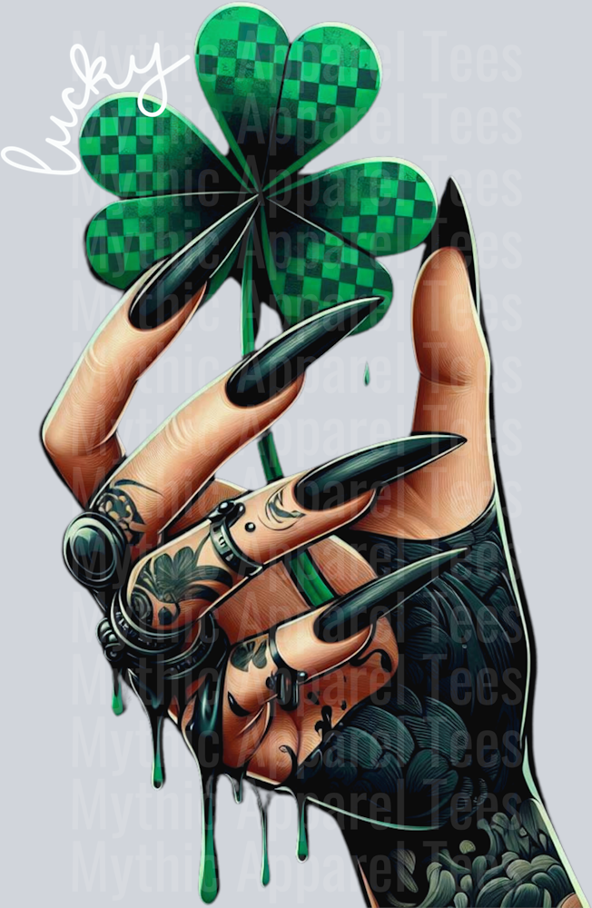 Edgy lucky clover hand DTF St Patrick's Day Transfers