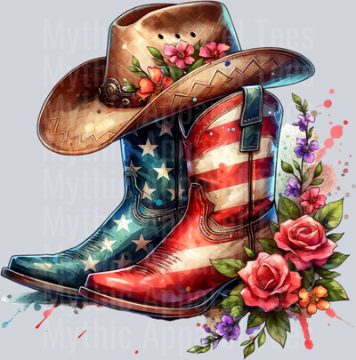 Western Cowboy Boots American Flag DTF Patriotic Transfers