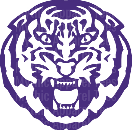 Purple Tiger Face Roaring Circular Logo in LSU Colors