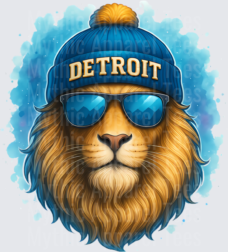 NFL Mascots Detroit Lions Cool Lion Blue Beanie Sunglasses