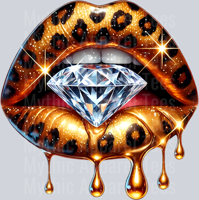 Gold Leopard Diamond Lips (6) DTF Glam Transfers