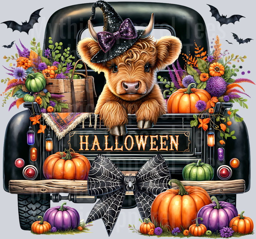 Fall Truck Highland Cow Halloween