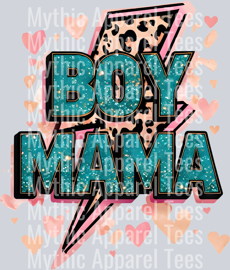 Boy Mama Cheetah print with lightning bolt -- Motherhood Transfer