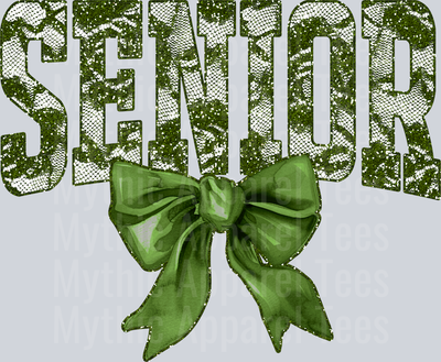 Olive Green Lace Senior St Patrick's Day College Font Floral and shamrock pattern