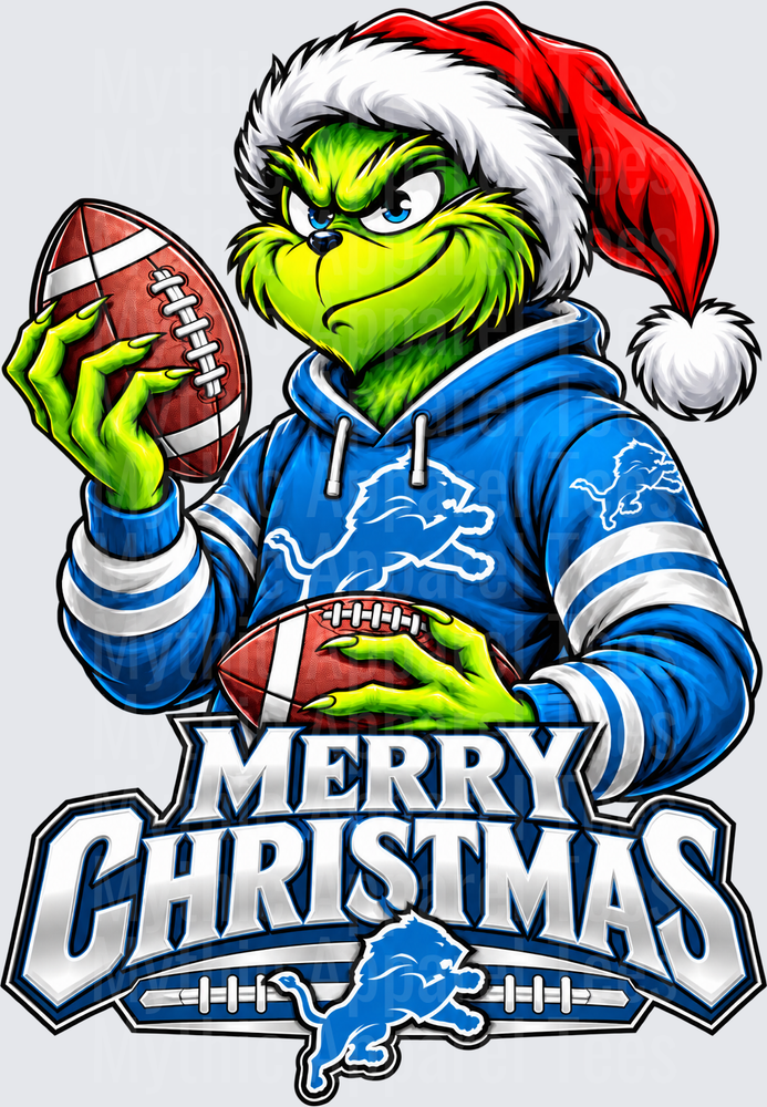 Football Grinch Santa Hat Detroit Lions Hoodie Holding Footballs Merry Christmas