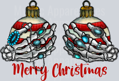 Merry Christmas Ornamental Skeleton Hands DTF Christmas Transfers