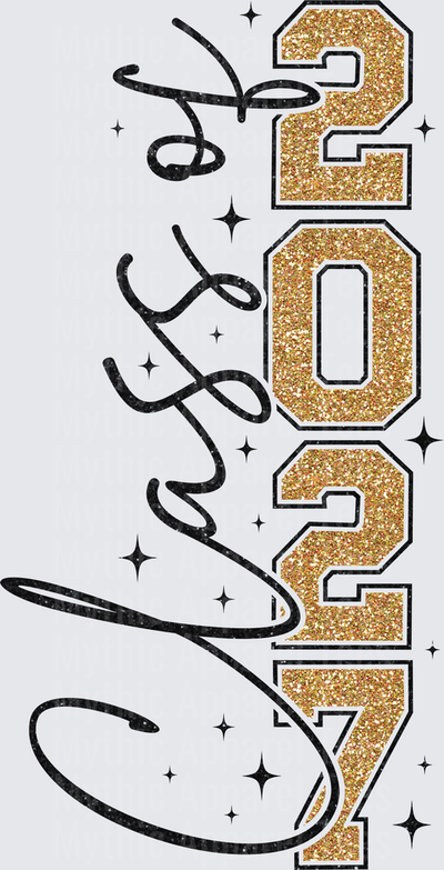 Class of 2027 Glitter Gold Varsity Letters Black Script Sparkle Graduation Design