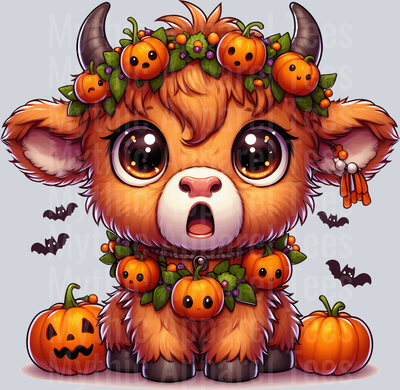 Cute cartoon halloween highland cow 7
