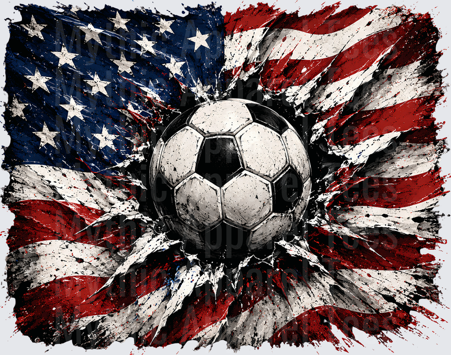 Grunge American Flag Soccer Ball Explosion Patriotic USA Burst Design