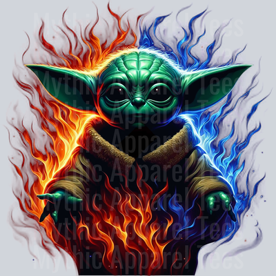 Baby Yoda Grogu Red and blue flames DTF Star Wars Transfers