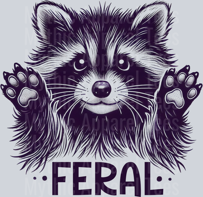 Feral Dark grey racoon with paws up DTF Racoon Transfers