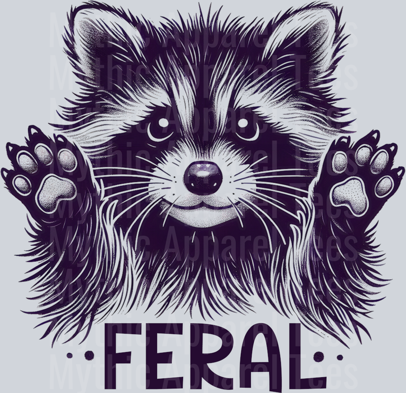 Feral Dark grey racoon with paws up DTF Racoon Transfers