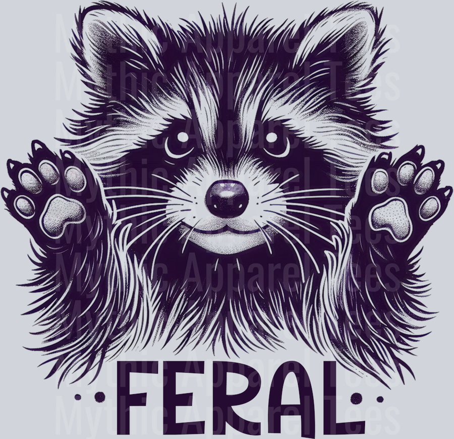 Feral Dark grey racoon with paws up DTF Racoon Transfers